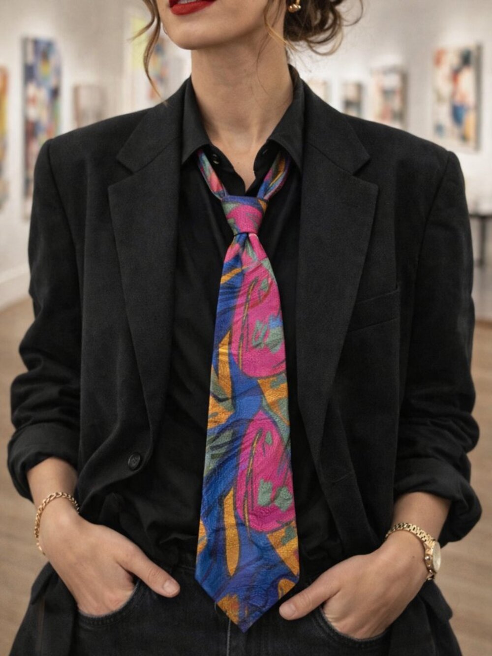 Mario Valentino Silk Tie Abstract Multicolor Pink Blue Italian Designer Pattern